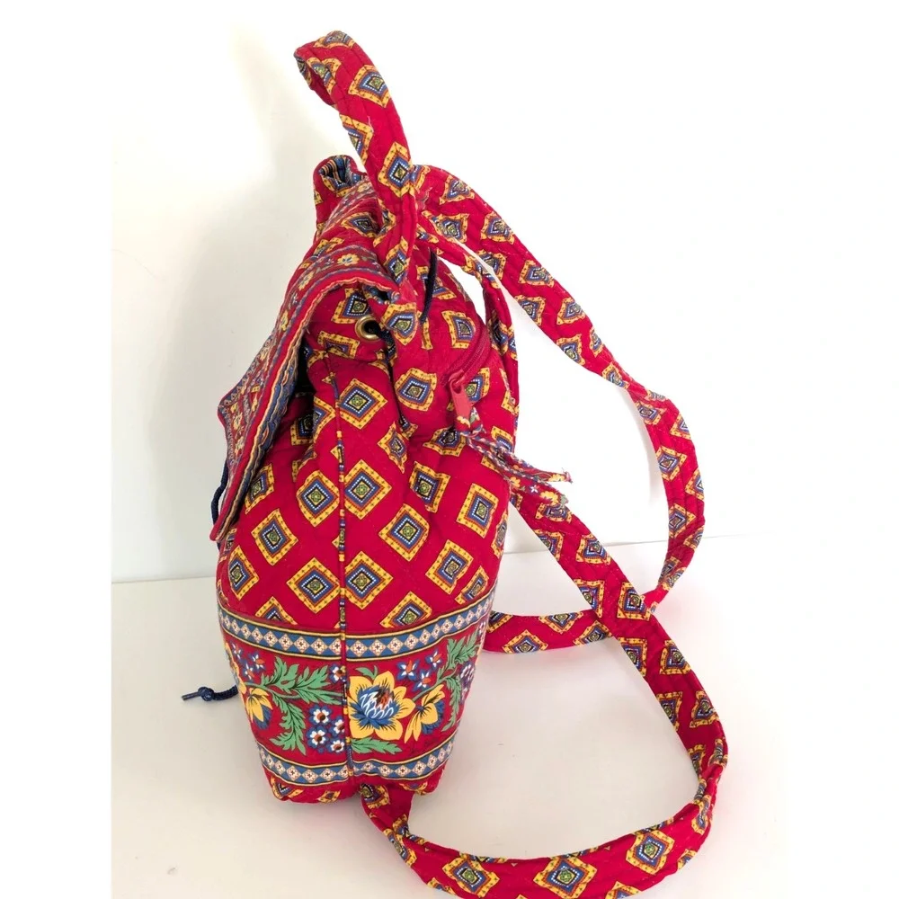 Vera Bradley Mimi Backpack Villa Red Retired 2004 Quilted Drawstring Bag